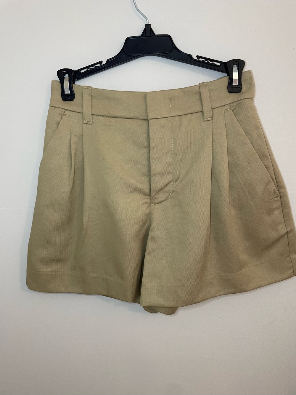 Madewell Tan Pleated High-Rise Bermuda Shorts